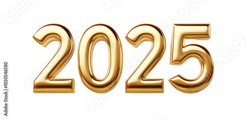 Elegant Shiny Gold Numerals 2025 isolated on transparent background