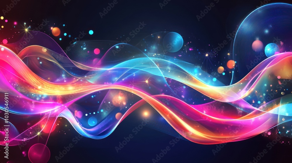 Fototapeta premium Neon wave patterns flowing through the background, with bright lights creating an energetic and smooth design.