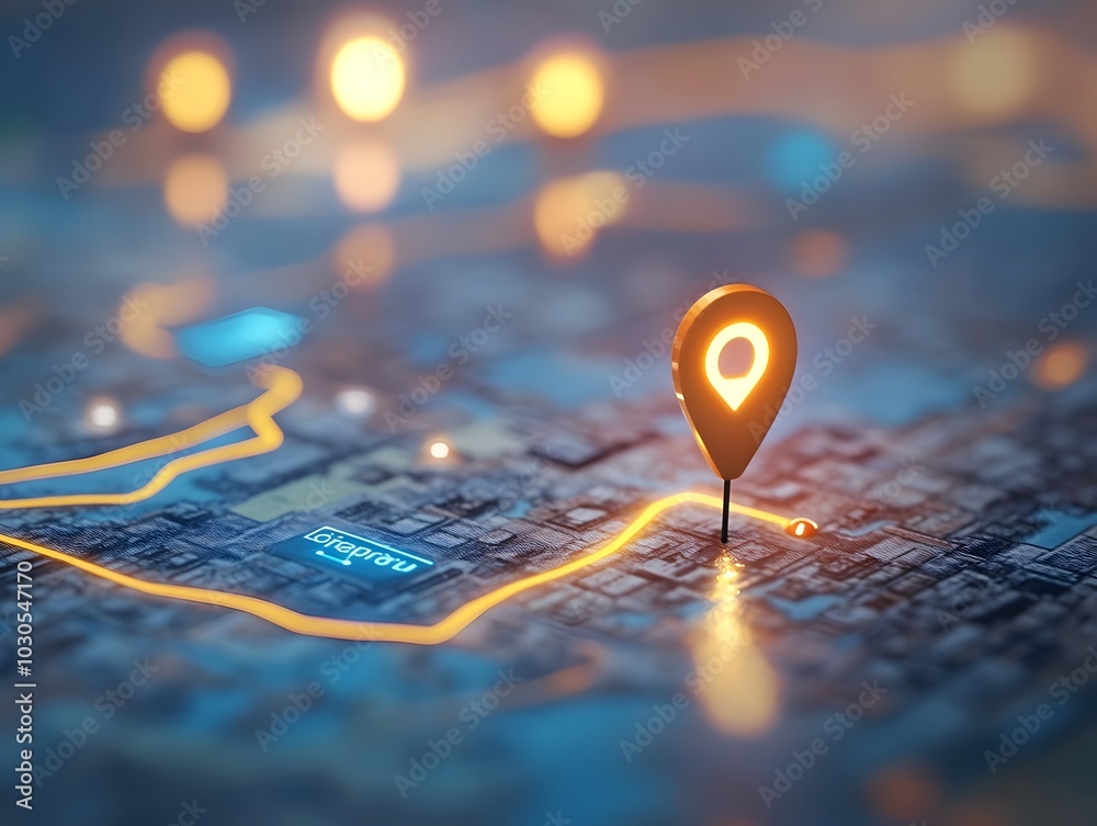 Digital GPS Location and Route Path Concept on Map Digital GPS Location and Route Path Concept on Map