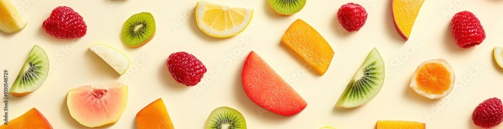 A colorful arrangement of various fruits on a light background. A colorful arrangement of various fruits on a light background.