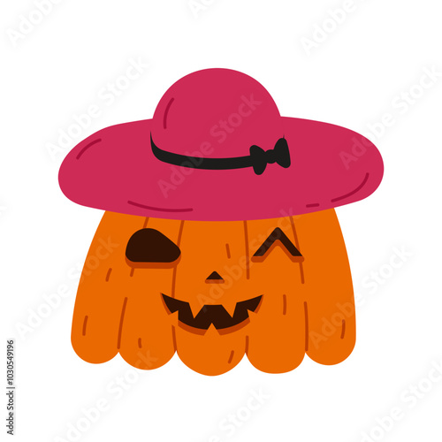 Pumpkin Halloween isolated. A pumpkin with a pink hat without a background. Vector illustration