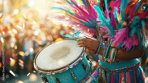 Colorful drum being played at festival