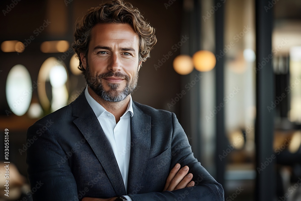 Confident Middle-Aged Businessman in Grey Suit Headshot Confident Middle-Aged Businessman in Grey Suit Headshot