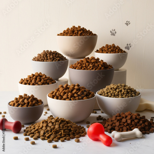 Photography of Dry Pet Food Set bowl Cat Diet Puppy Food Brown Pieces Dog Meal with the word petrified on it