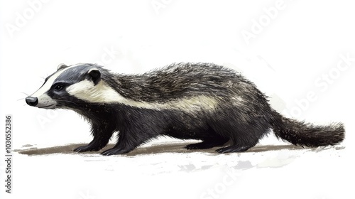 the badger is large and grey with a short fluffy tail 