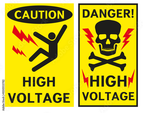 High voltage danger signs. Warning signs about the danger of electric shock. Electric shock sign.