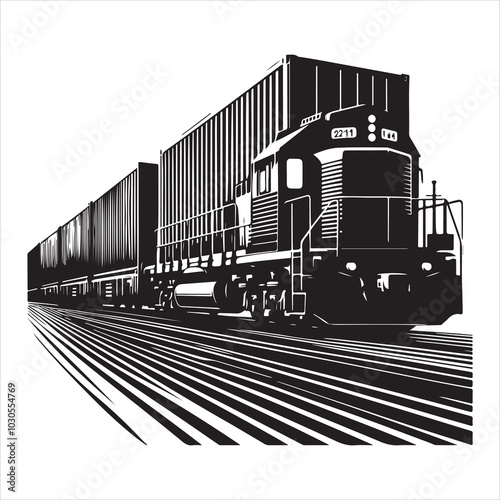 Freight Carrier Cargo Train Silhouette Art  , black colour vactor 