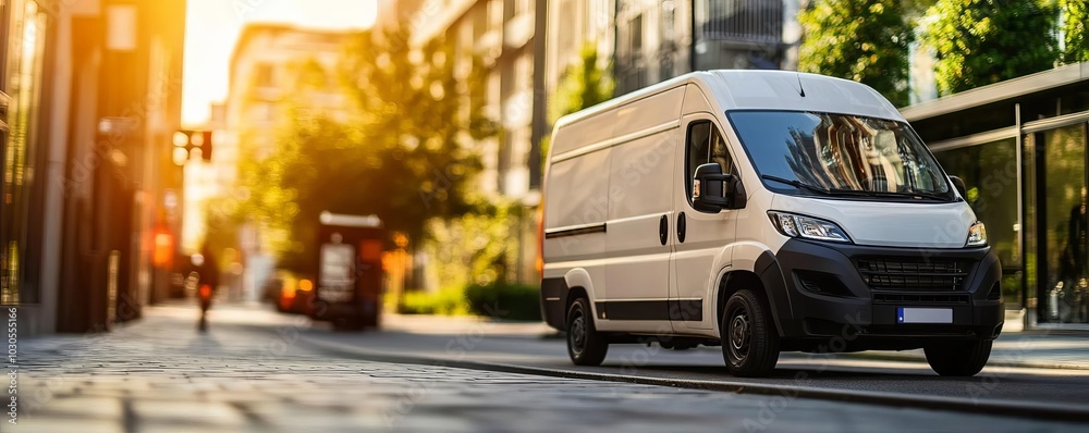 Delivery van on the urban street Delivery van on the urban street