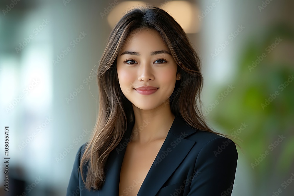 Smiling Asian Businesswoman in Professional Headshot with Light Background Smiling Asian Businesswoman in Professional Headshot with Light Background