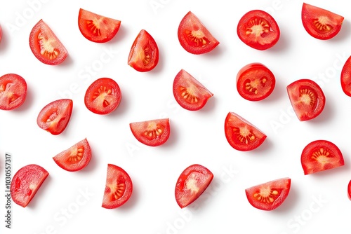Red campari tomato and tomato slices isolated on white background