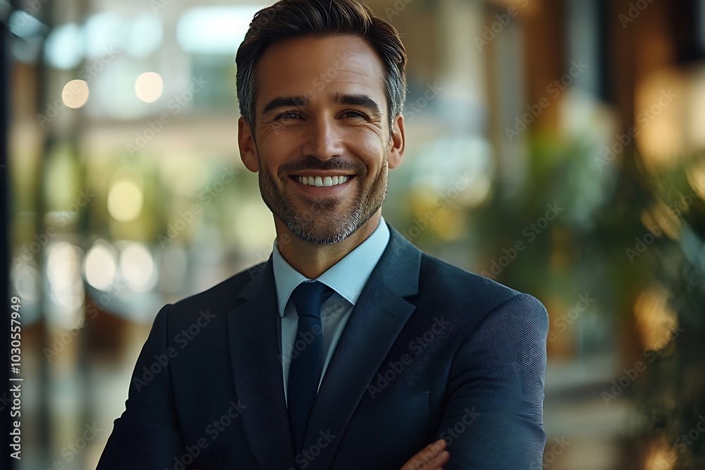 Smiling Business Leader in Blue Blazer with Passion for Success. Smiling Business Leader in Blue Blazer with Passion for Success.