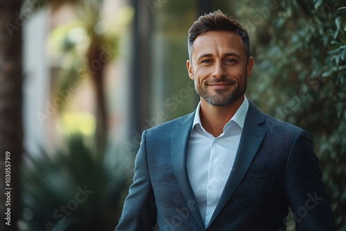 Smiling Business Leader in a Suit Outdoors