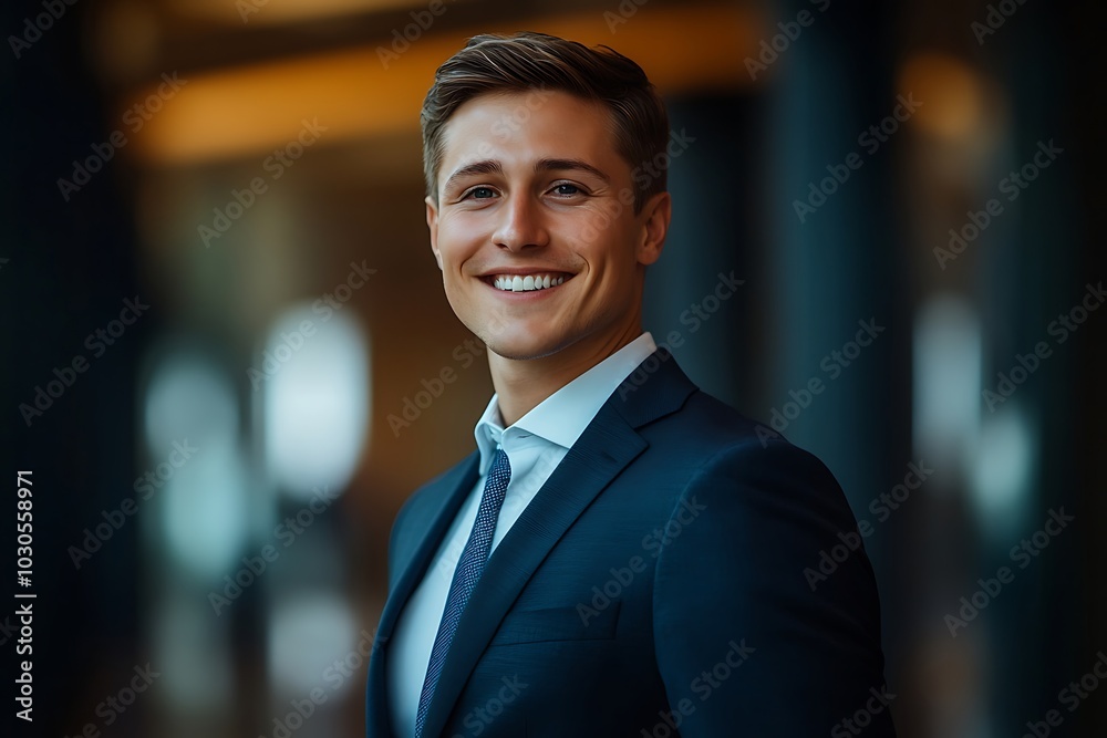 Smiling Businessman in Blue Blazer with Blue Eyes Headshot Smiling Businessman in Blue Blazer with Blue Eyes Headshot