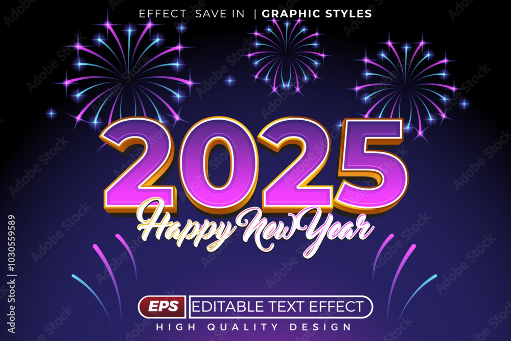 Obraz premium Editable 3d text effect happy new year