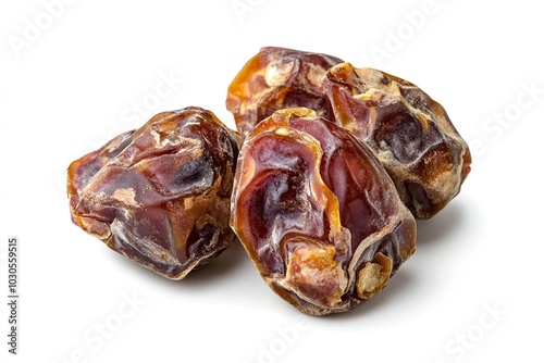 Dried Date palm fruits with green leaf isolate on white background photo