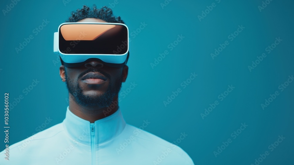 Man wearing virtual reality headset, isolated. Man wearing virtual reality headset, isolated.