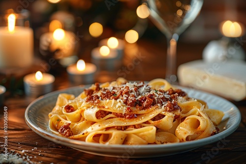Authentic Italian Pappardelle with Slow-Cooked Beef Ragu and Parmigiano Reggiano photo