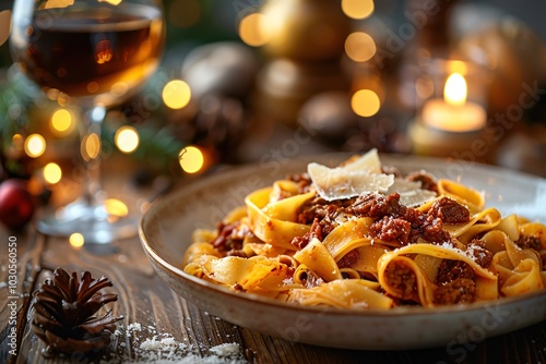 Authentic Italian Pappardelle with Slow-Cooked Beef Ragu and Parmigiano Reggiano photo