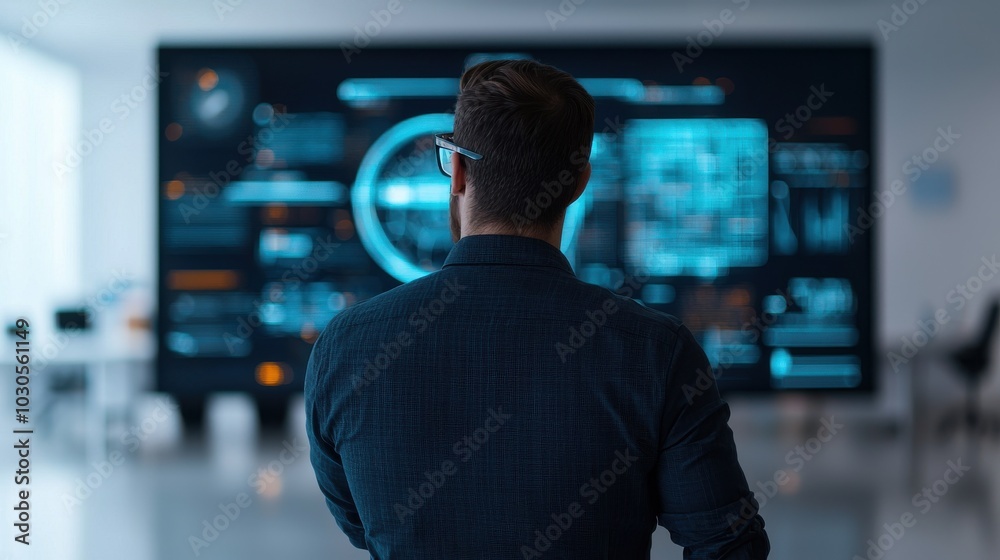 Person analyzing data on a digital screen Person analyzing data on a digital screen