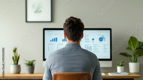 Person analyzing data on desktop computer