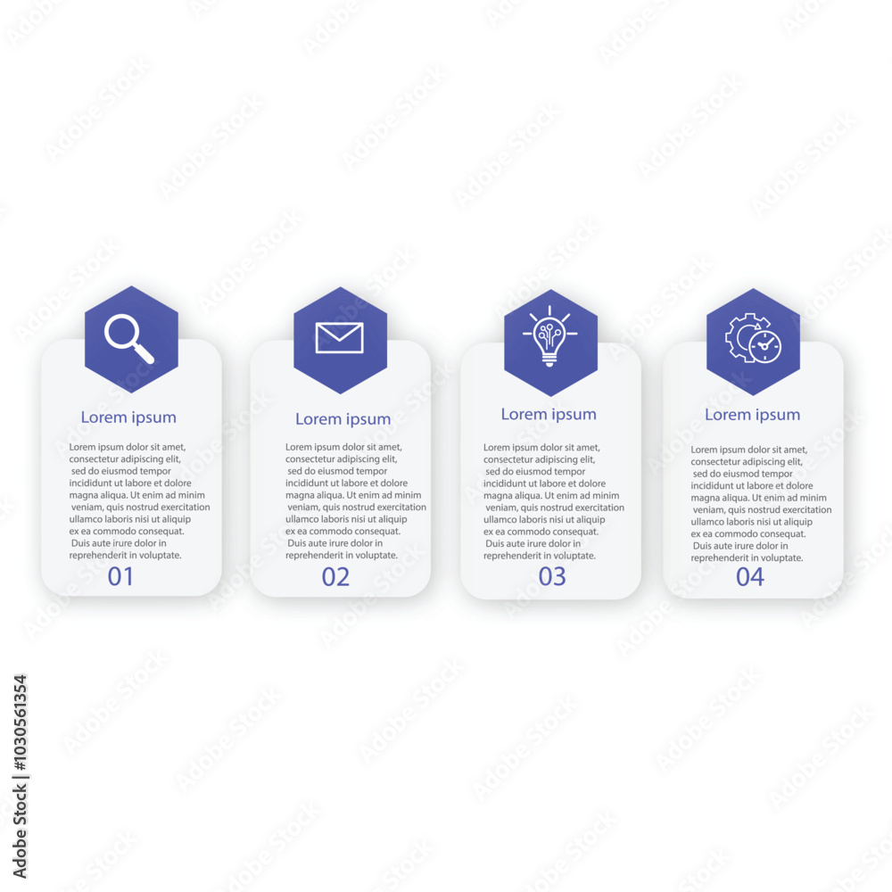 Business infographic template. 4 Step timeline journey. Process diagram, 4 options on white Business infographic template. 4 Step timeline journey. Process diagram, 4 options on white