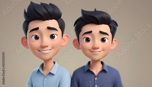 2 Child Brothers Characters Design in 3D