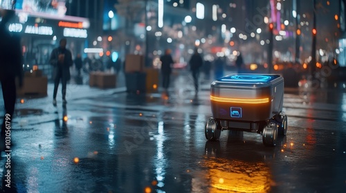 Wallpaper Mural AI-powered last-mile delivery bots, cyberpunk street design, holographic route planning Torontodigital.ca