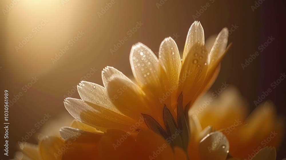 Fototapeta premium Golden Flower Petals with Dew Drops