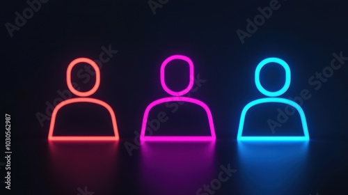 Silhouette figures in neon colors against a dark background. photo