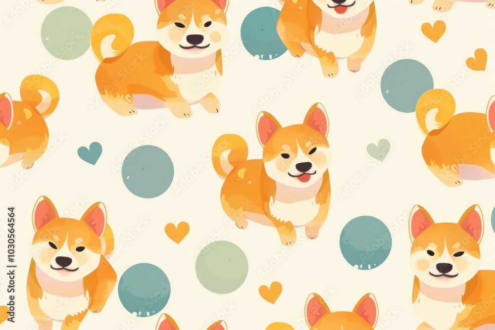Fototapeta premium Dog illustration cute wallpaper pattern mammal animal.