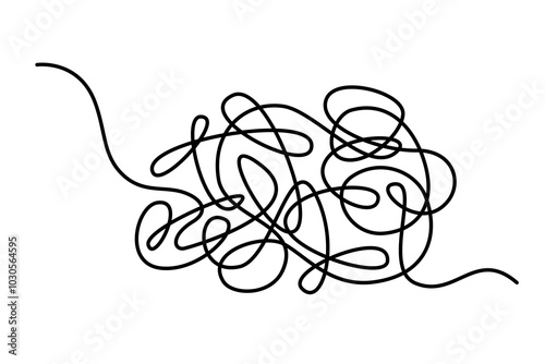 Chaotic, tangle continuous one line drawing. Brainstorming, mental health, psychology, balance in linear vector illustration. Icon for web design, card, banner, flyer