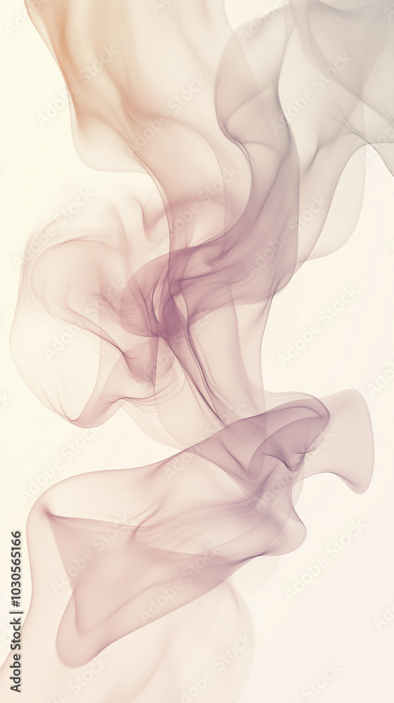 Fototapeta premium Abstract smoky wisps in soft beige and purple tones on white background