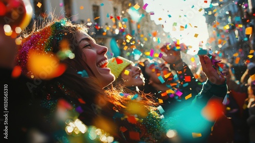 Colorful confetti raining over crowd
