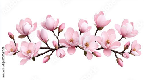 Fototapeta Naklejka Na Ścianę i Meble -  A watercolor painting of magnolia flowers blossoming on tree branches, isolated on white background