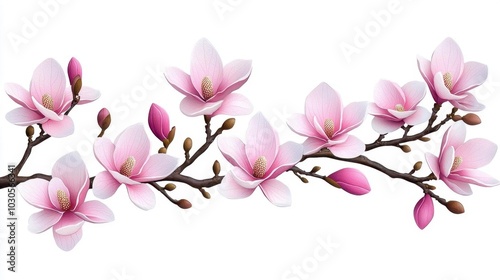 Fototapeta Naklejka Na Ścianę i Meble -  A watercolor painting of magnolia flowers blossoming on tree branches, isolated on white background