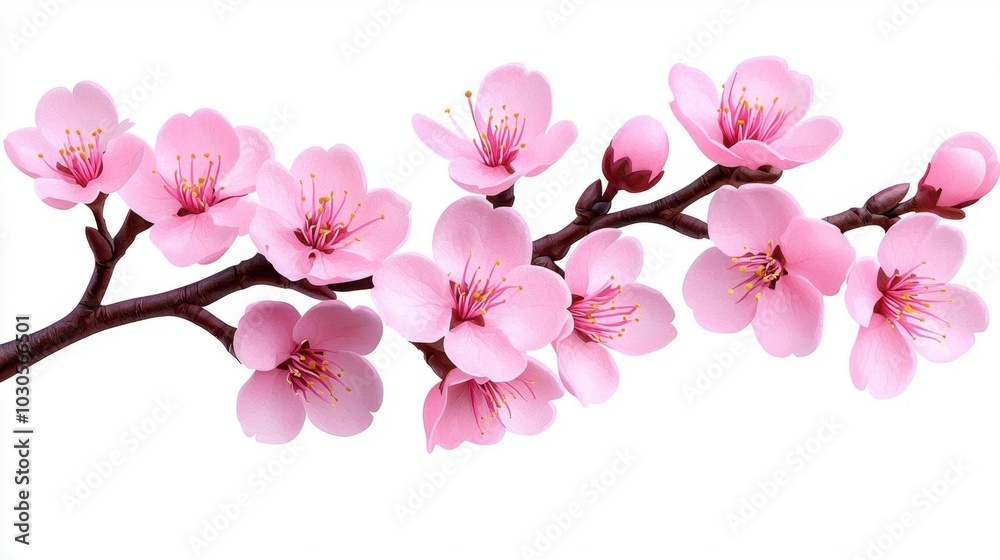 A watercolor painting of pink cherry blossoms on delicate branches, isolated on white background A watercolor painting of pink cherry blossoms on delicate branches, isolated on white background