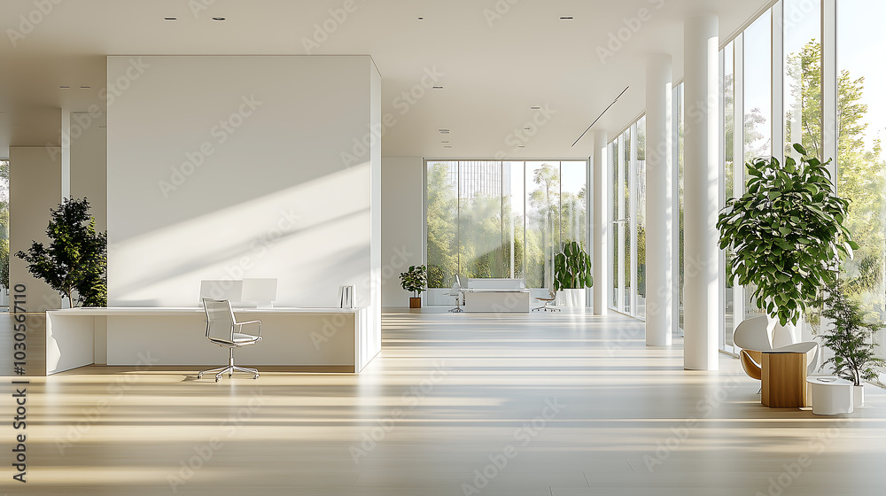 Fototapeta premium A wide, open white office space