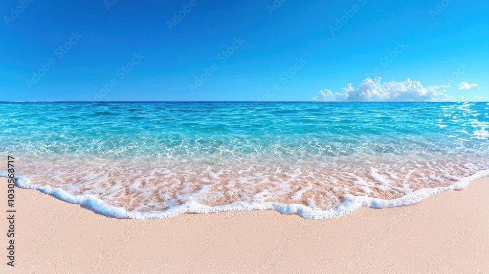 A watercolor seascape of gentle waves rolling onto a sandy shore, isolated on white background A watercolor seascape of gentle waves rolling onto a sandy shore, isolated on white background