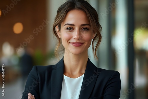 Smiling Businesswoman in Suit - Confident and Approachable