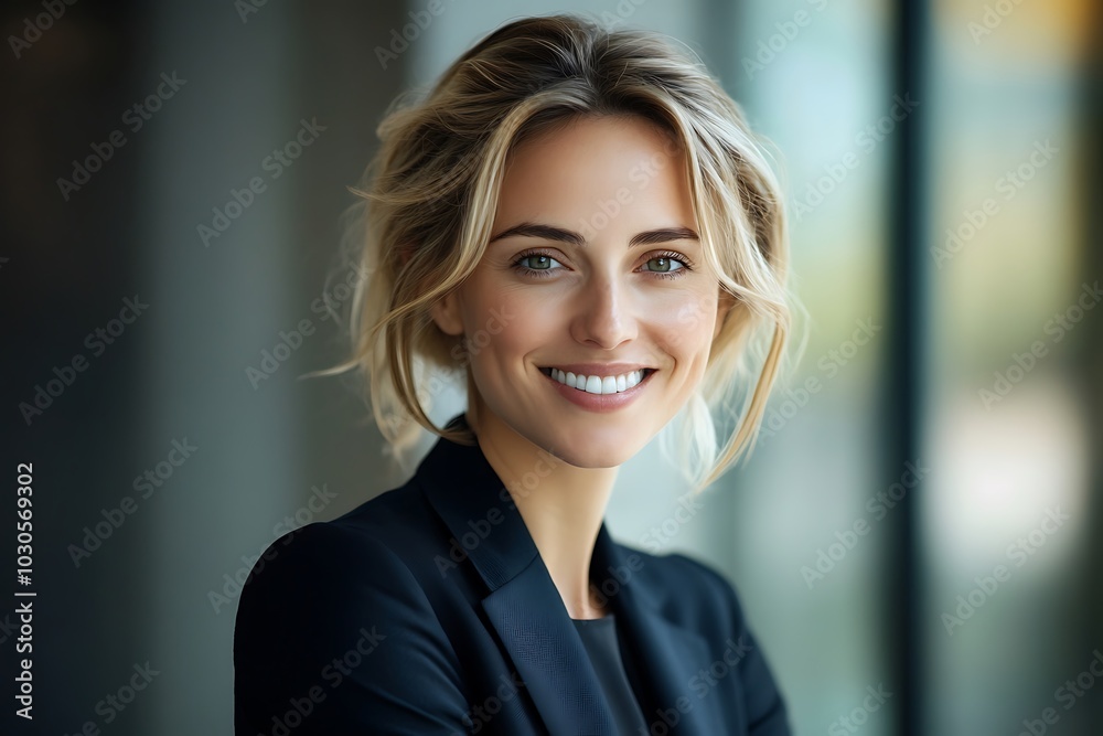 Smiling Businesswoman Radiating Confidence and Success Smiling Businesswoman Radiating Confidence and Success
