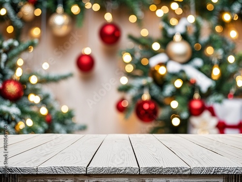 Obraz na płótnie white The empty wooden table top with blur background of Christmas w salonie