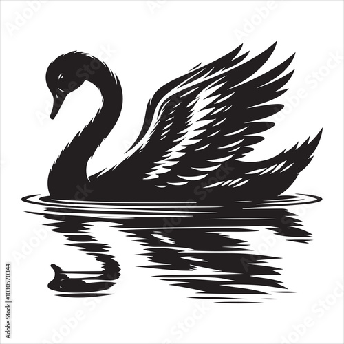 Gliding Swan Serene Silhouette of a Floating Majesty  , black colour vactor 