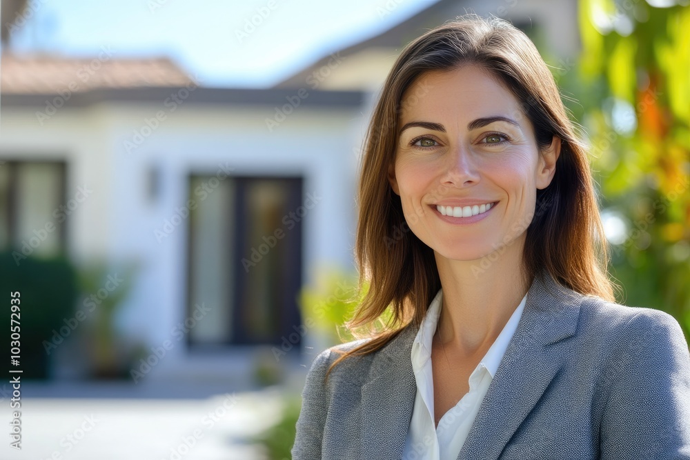 Young real estate agent with sunny property view Young real estate agent with sunny property view