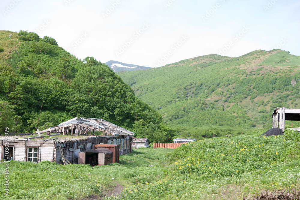 Russia Kuril Islands Iturup thermal springs on a cloudy summer day Russia Kuril Islands Iturup thermal springs on a cloudy summer day