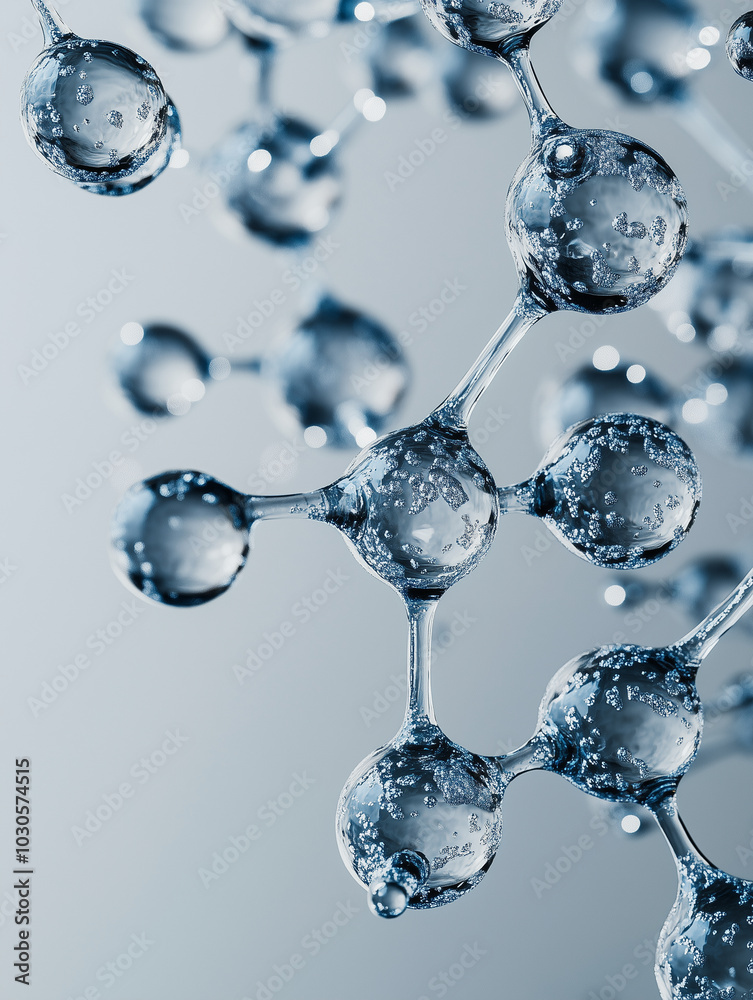 Blue water molecules suspended in the air, against a light grey background, front view, high-resolution photography, insanely detailed, fine details, isolated plain, stock photo, p Blue water molecules suspended in the air, against a light grey background, front view, high-resolution photography, insanely detailed, fine details, isolated plain, stock photo, p