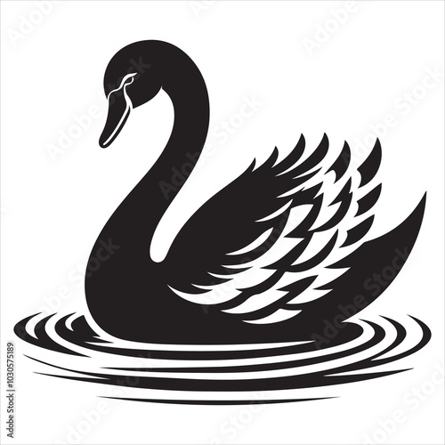 Gliding Swan Serene Silhouette of a Floating Majesty  , black colour vactor 