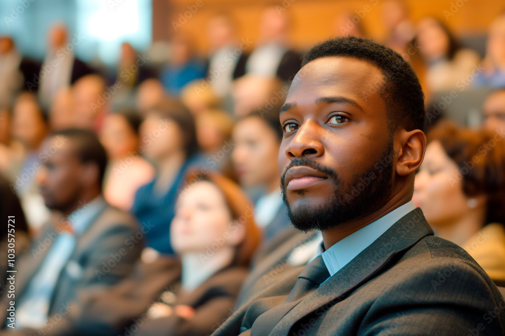 handsome man in a suit sitting in the audience at the business convention handsome man in a suit sitting in the audience at the business convention