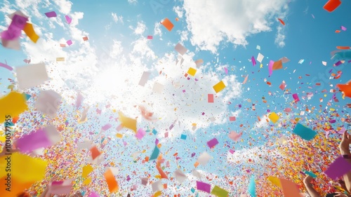 Sky filled with colorful festival confetti