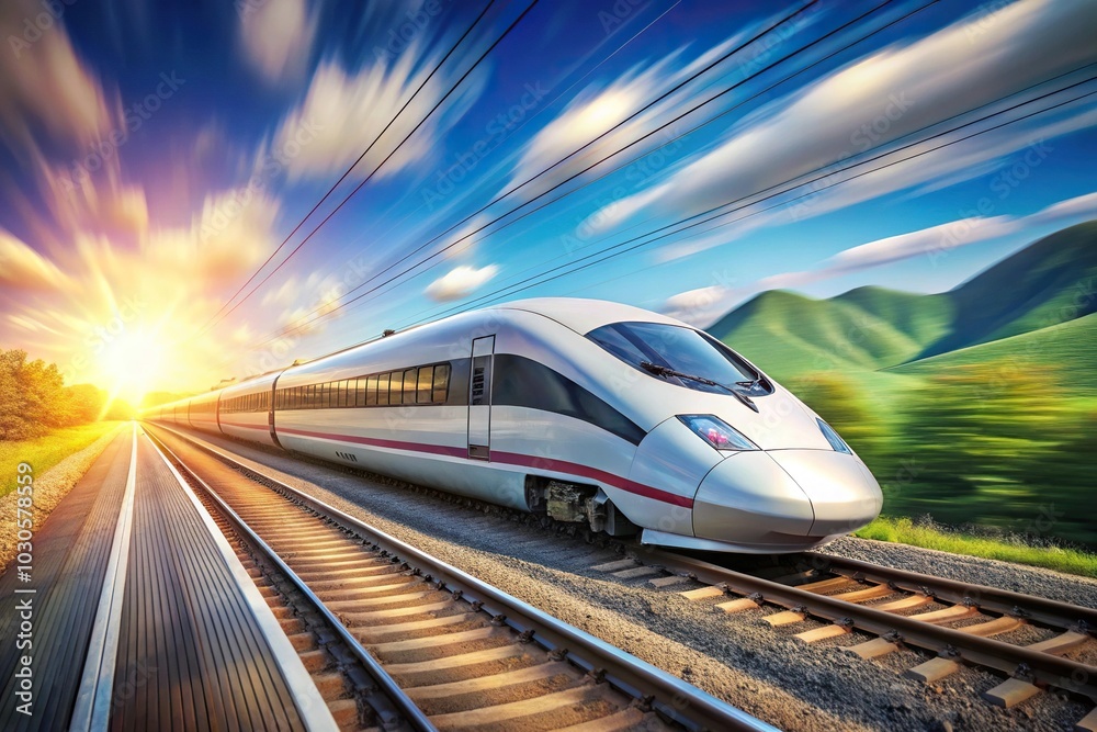 Naklejka premium High speed electric train passing by from low angle view