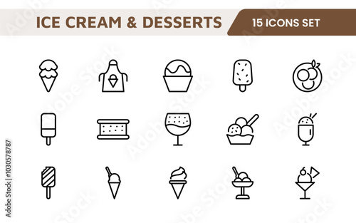 Delicious Ice Cream and Desserts Icons: A Sweet Collection for Menu Design, Recipe Apps, Bakery Projects, and Dessert Shops with Creative, Mouth-Watering Visuals photo